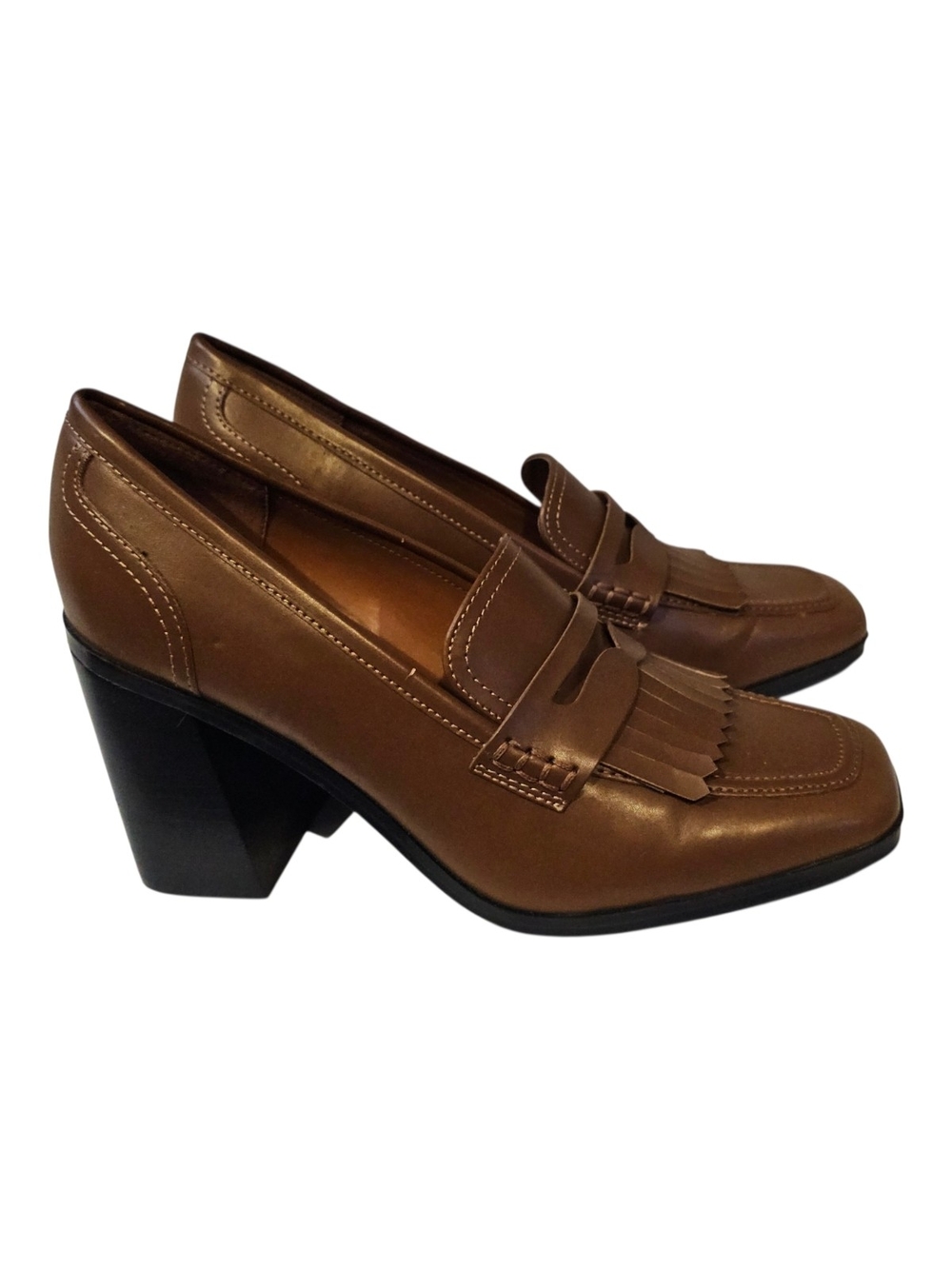 Marc Fisher Size 10 Hamish Block Heel Kiltie Penny Loafer Brown - Picture 2 of 14